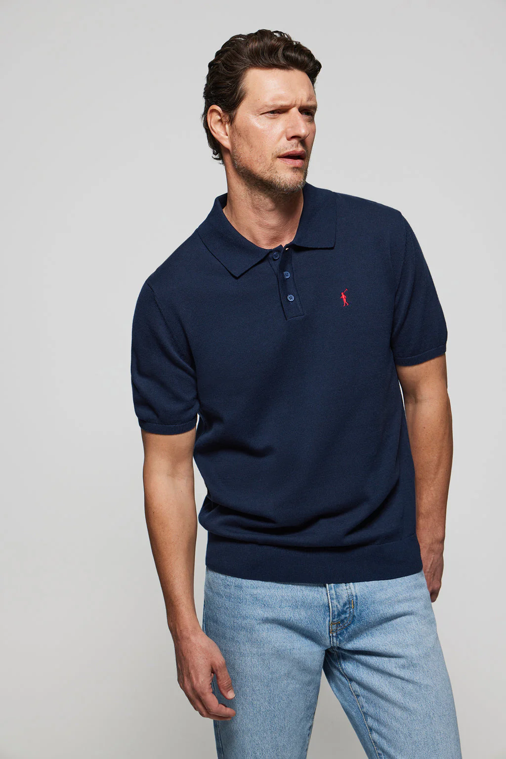 Navy-blue knit polo shirt with Rigby Go embroidery - Image 2