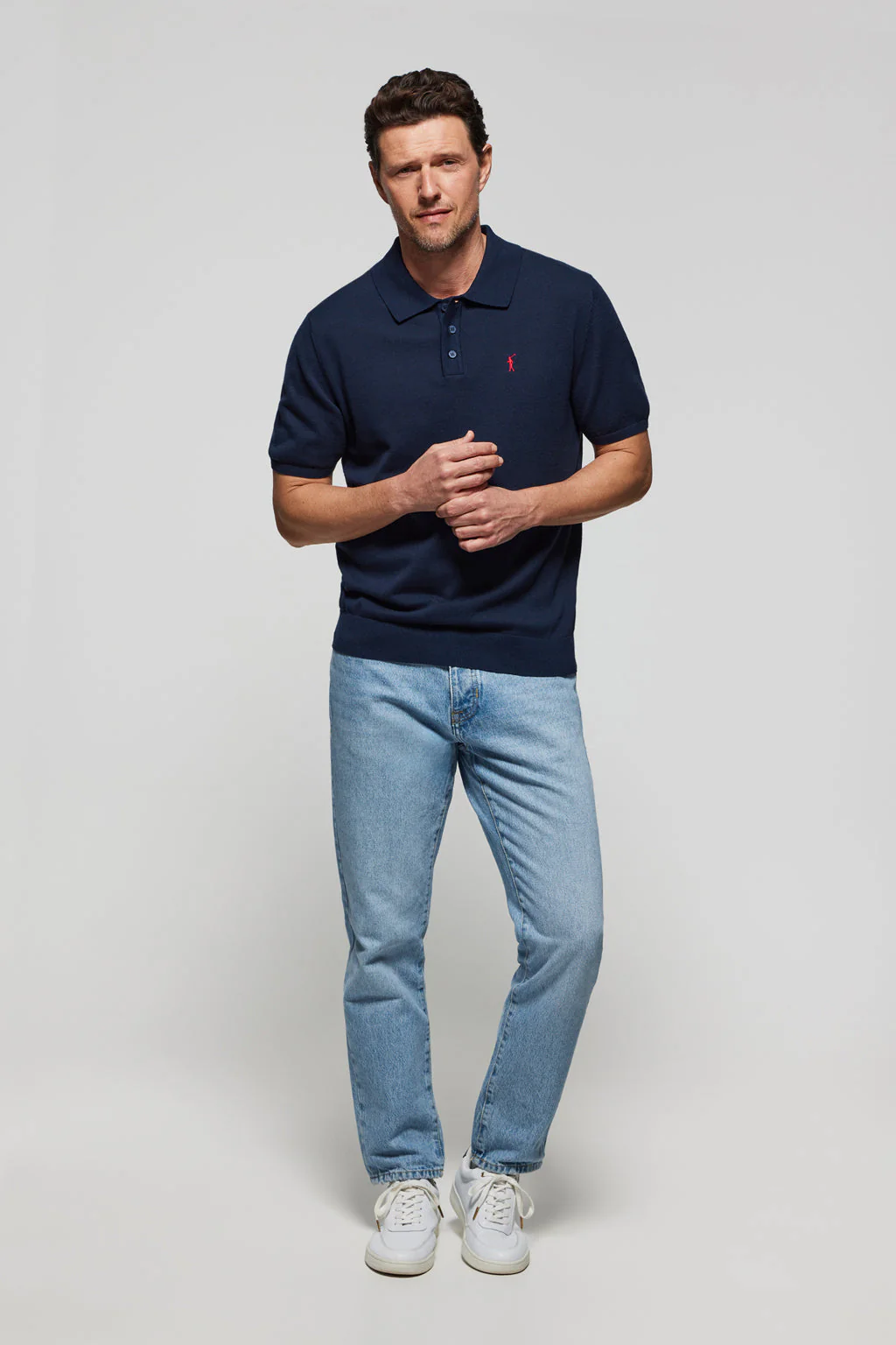 Navy-blue knit polo shirt with Rigby Go embroidery - Image 3