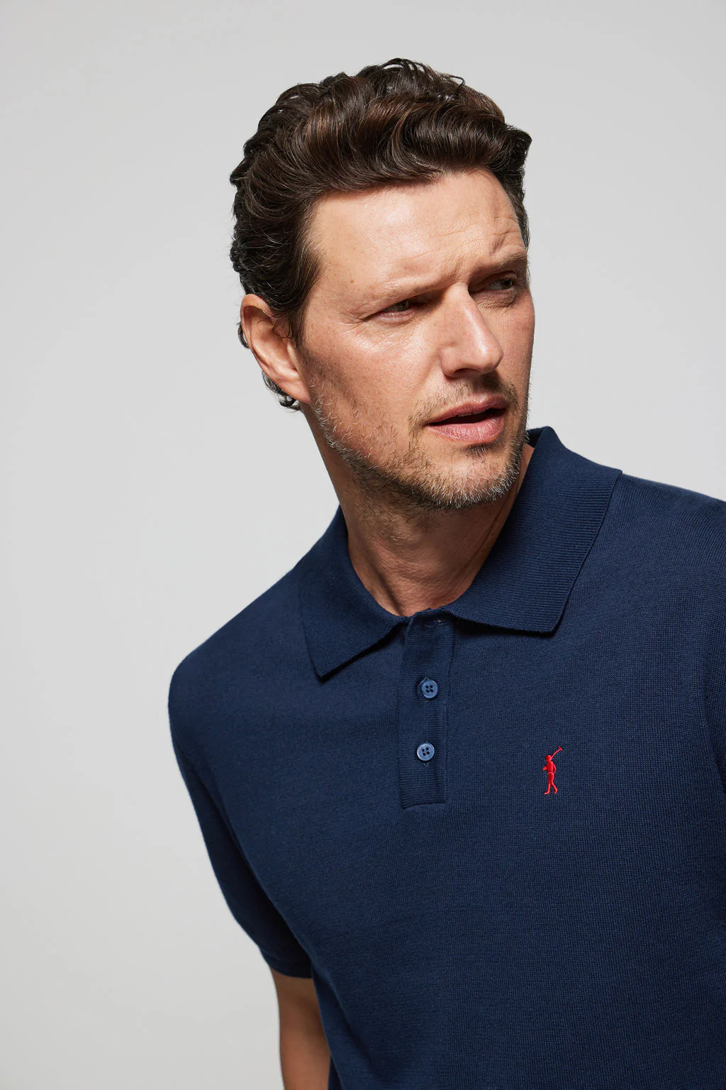 Navy-blue knit polo shirt with Rigby Go embroidery - Image 4