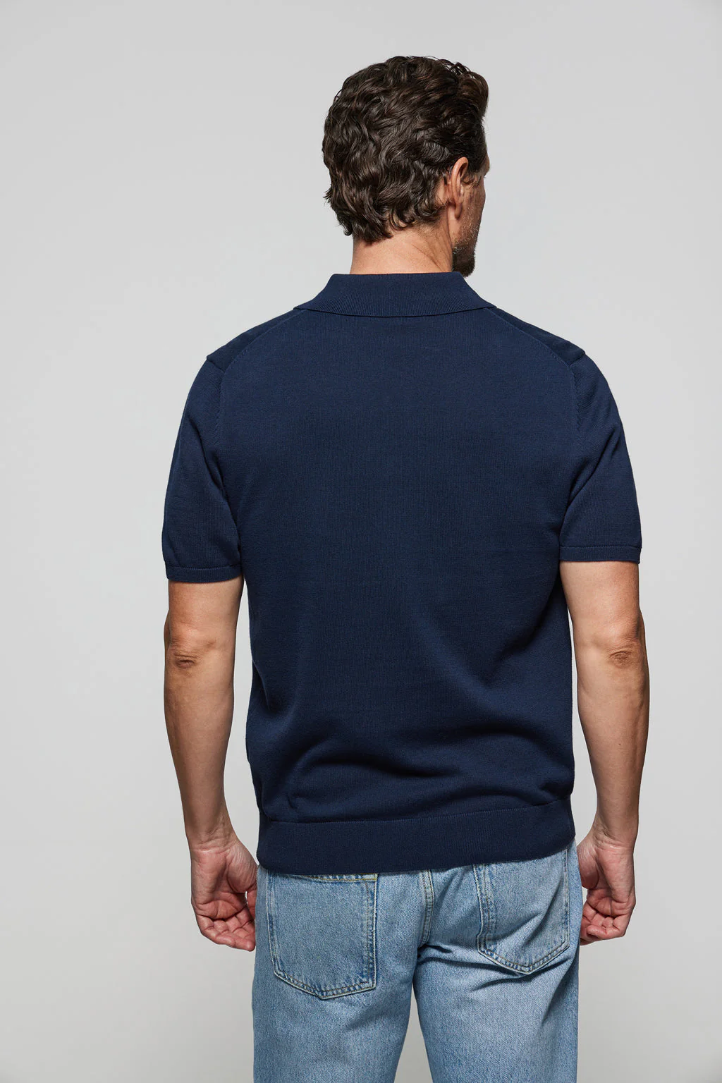 Navy-blue knit polo shirt with Rigby Go embroidery - Image 5