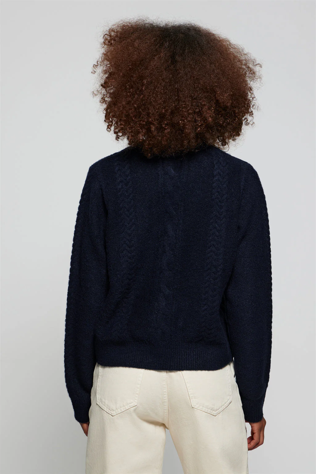 Blue round-neck plaited knit jumper with Polo Club sleeve detail - Image 5