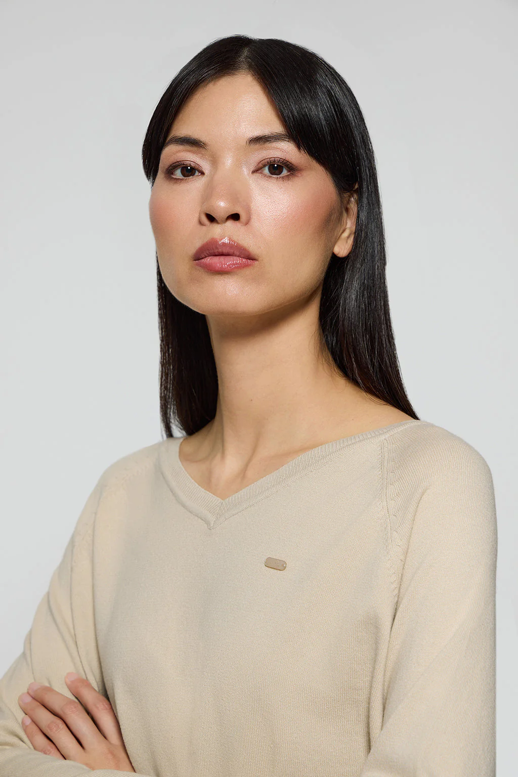 Beige knit jumper Katniss with Polo Club pearly button - Image 3