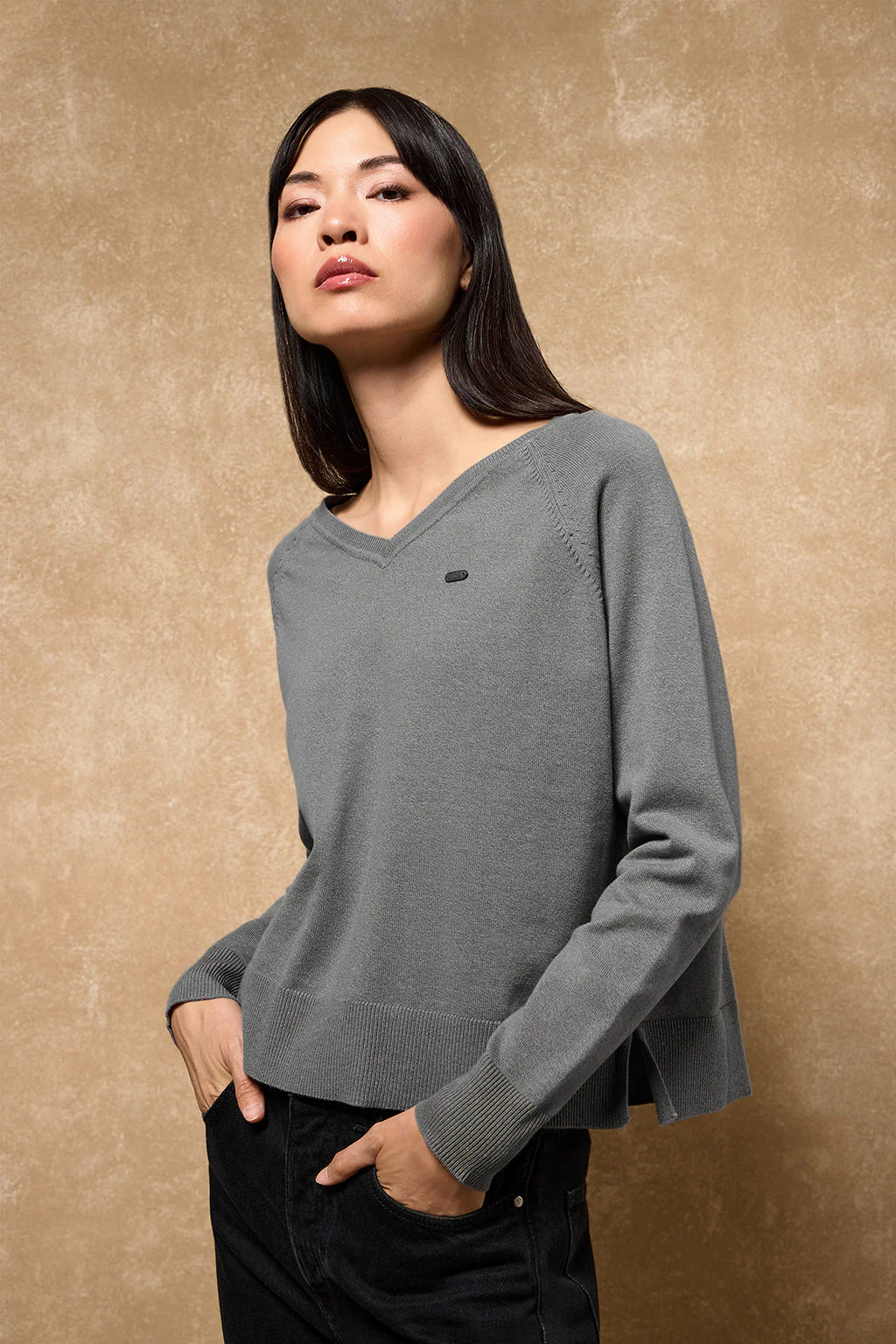 Grey-marl knit jumper Katniss with Polo Club pearly button - Image 3