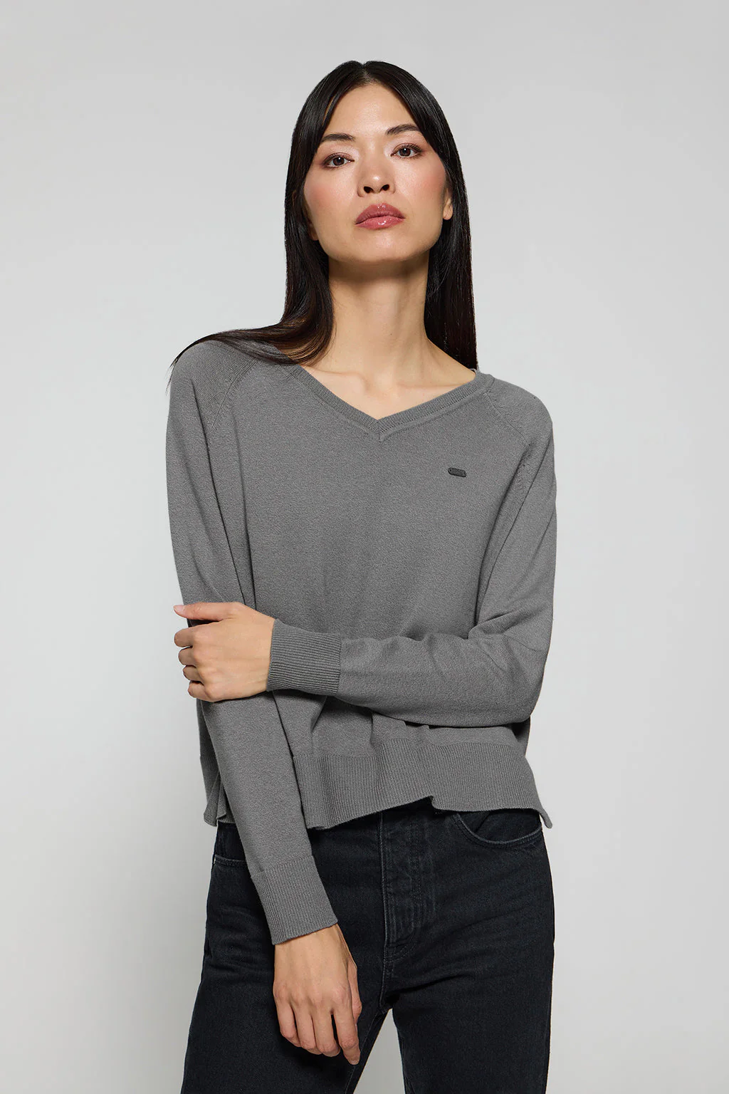 Grey-marl knit jumper Katniss with Polo Club pearly button - Image 4