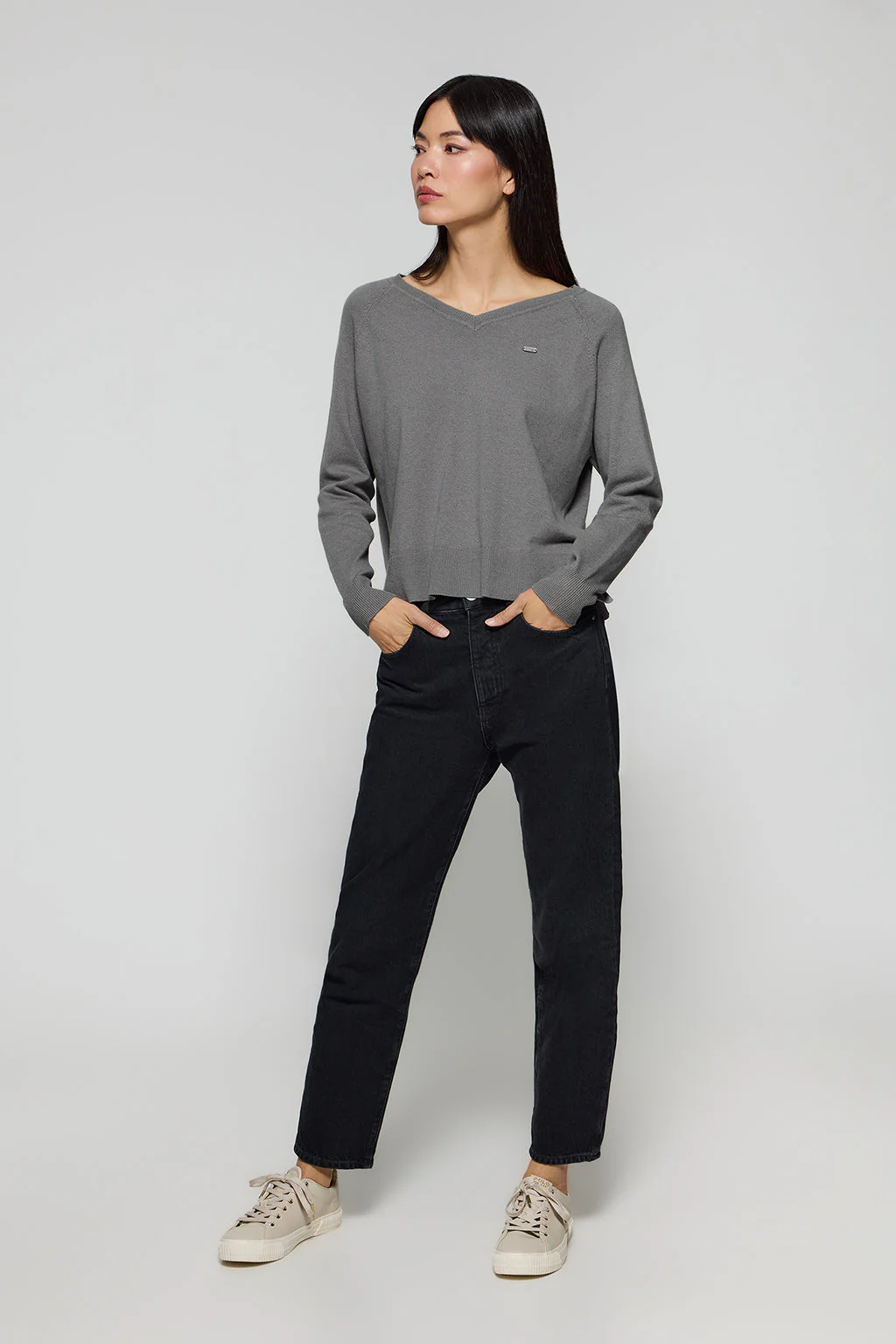 Grey-marl knit jumper Katniss with Polo Club pearly button - Image 5