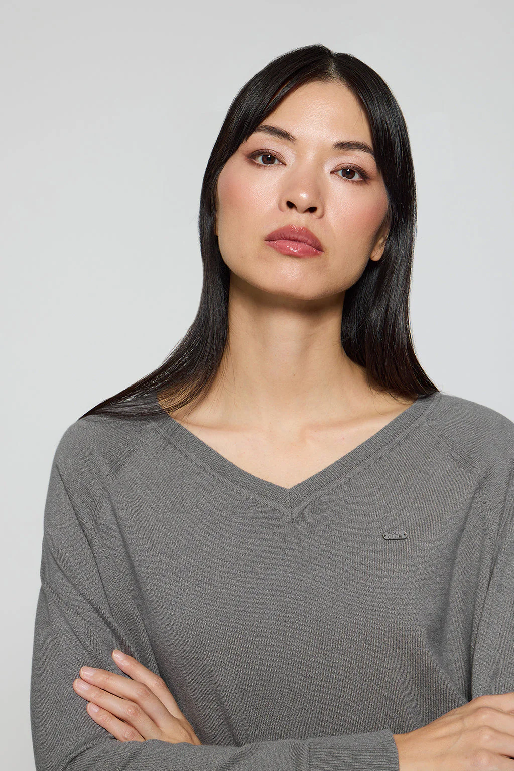 Grey-marl knit jumper Katniss with Polo Club pearly button - Image 6