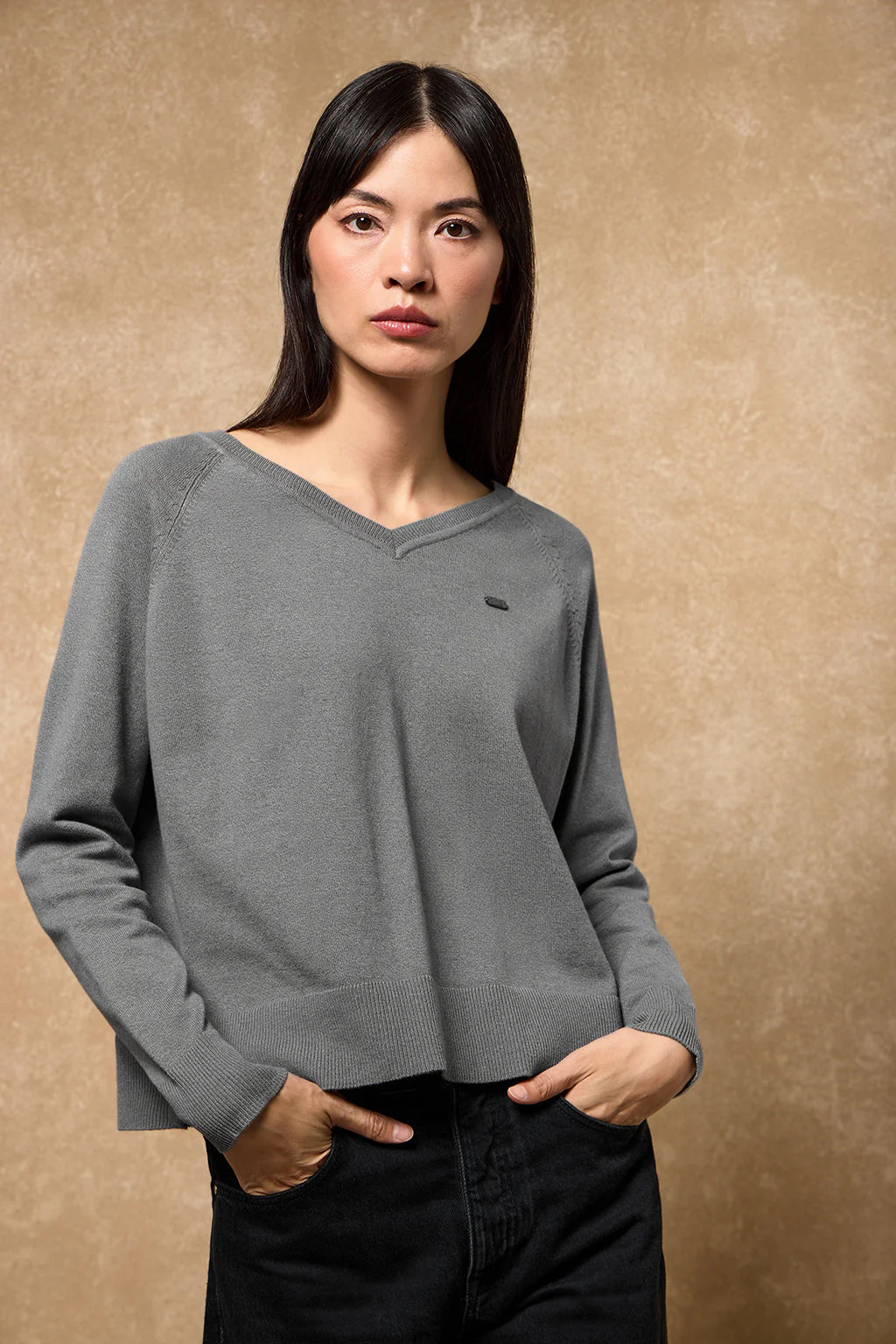 Grey-marl knit jumper Katniss with Polo Club pearly button - Image 7