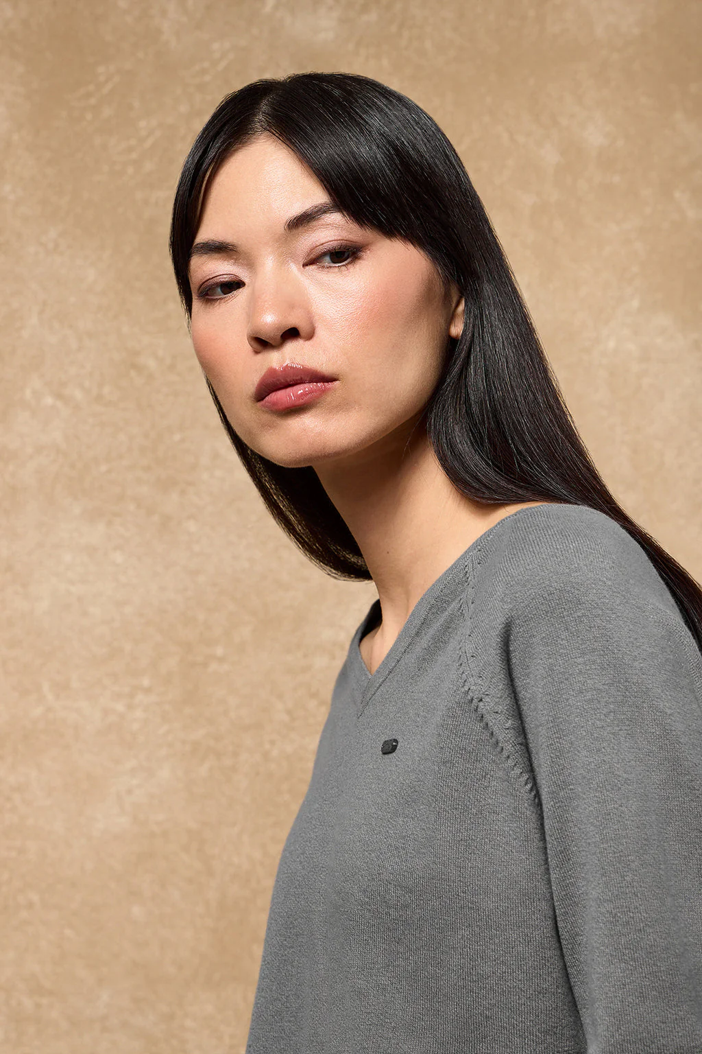 Grey-marl knit jumper Katniss with Polo Club pearly button - Image 8