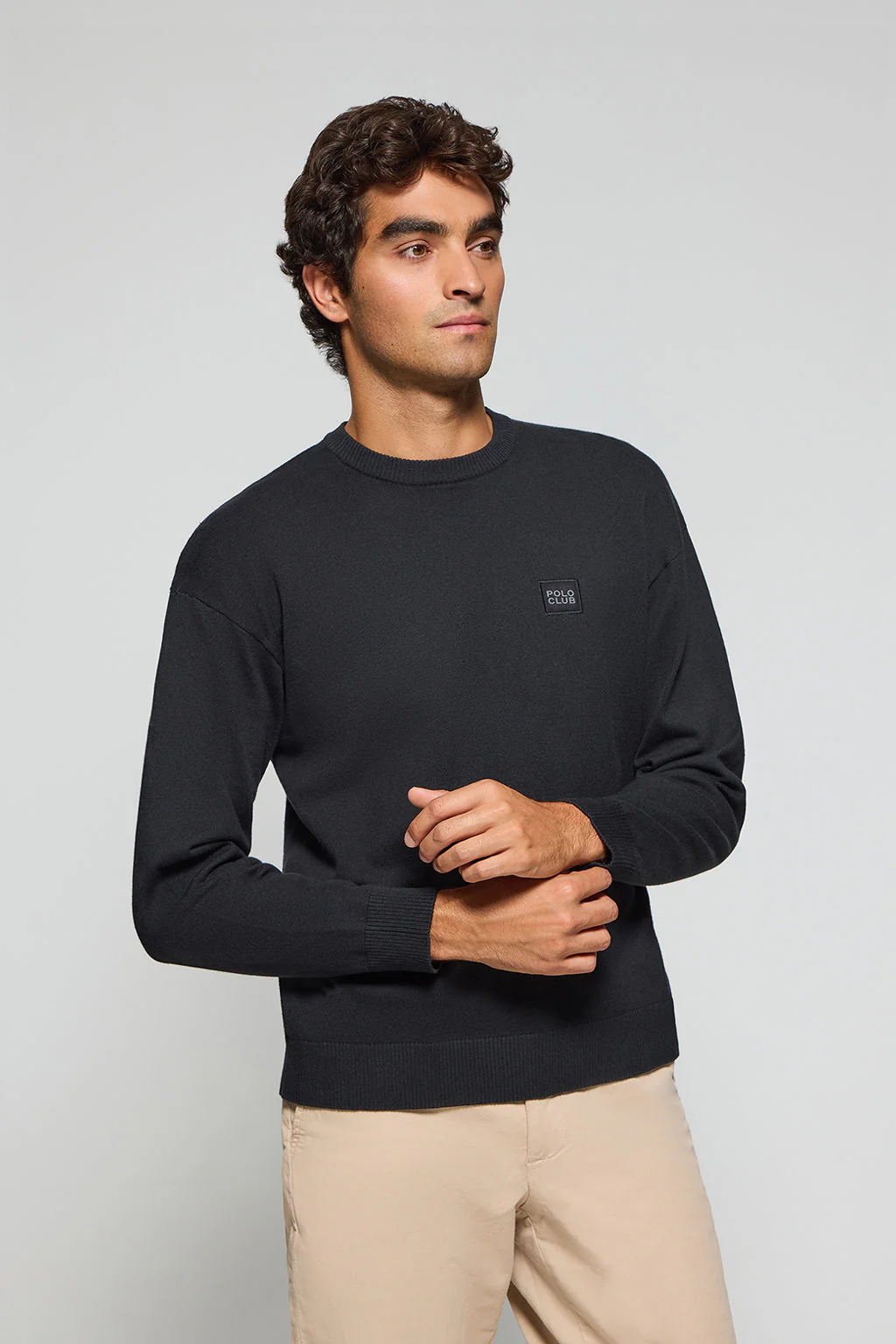 Black round-neck knit jumper Keith with Polo Club details - Image 2