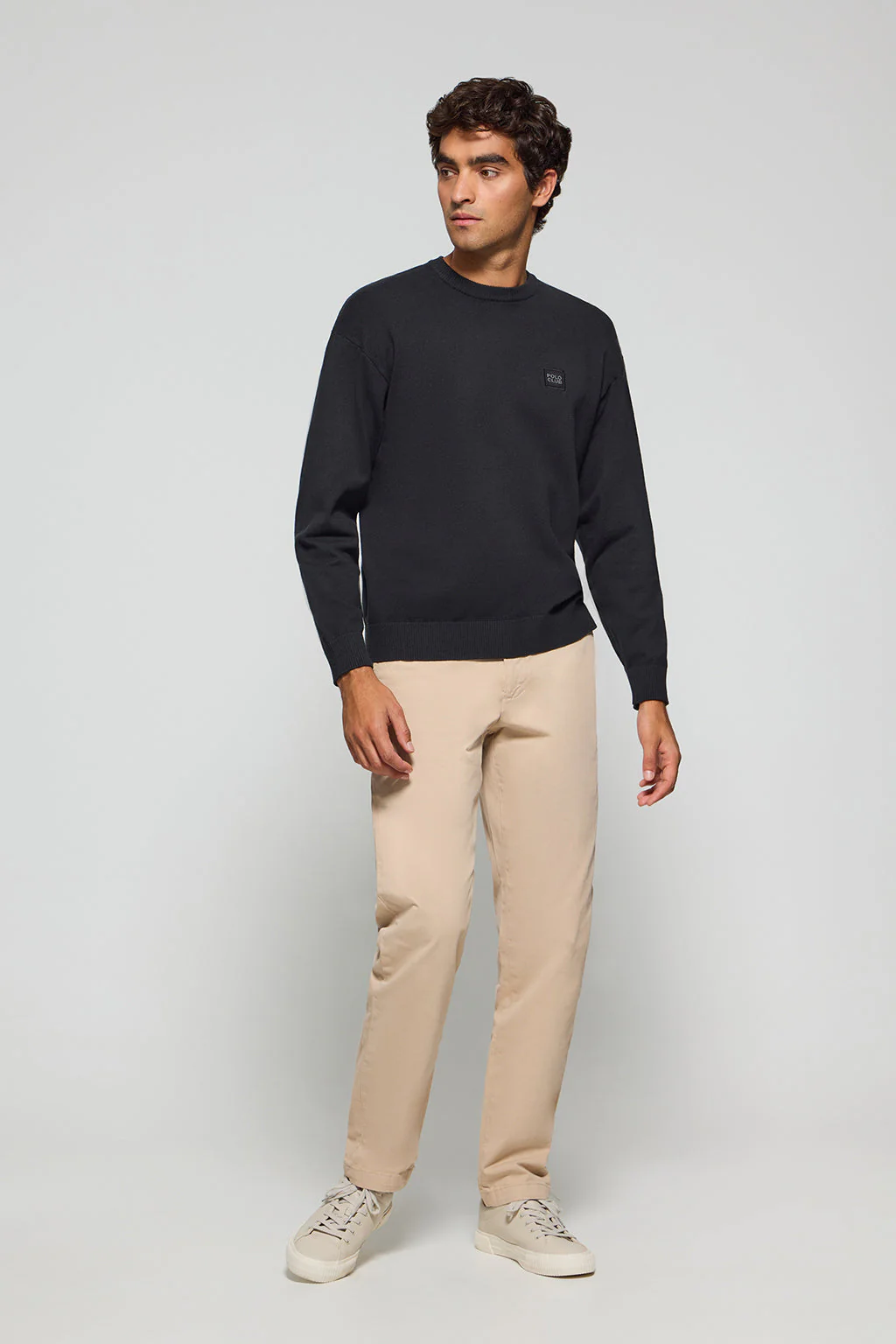 Black round-neck knit jumper Keith with Polo Club details - Image 3