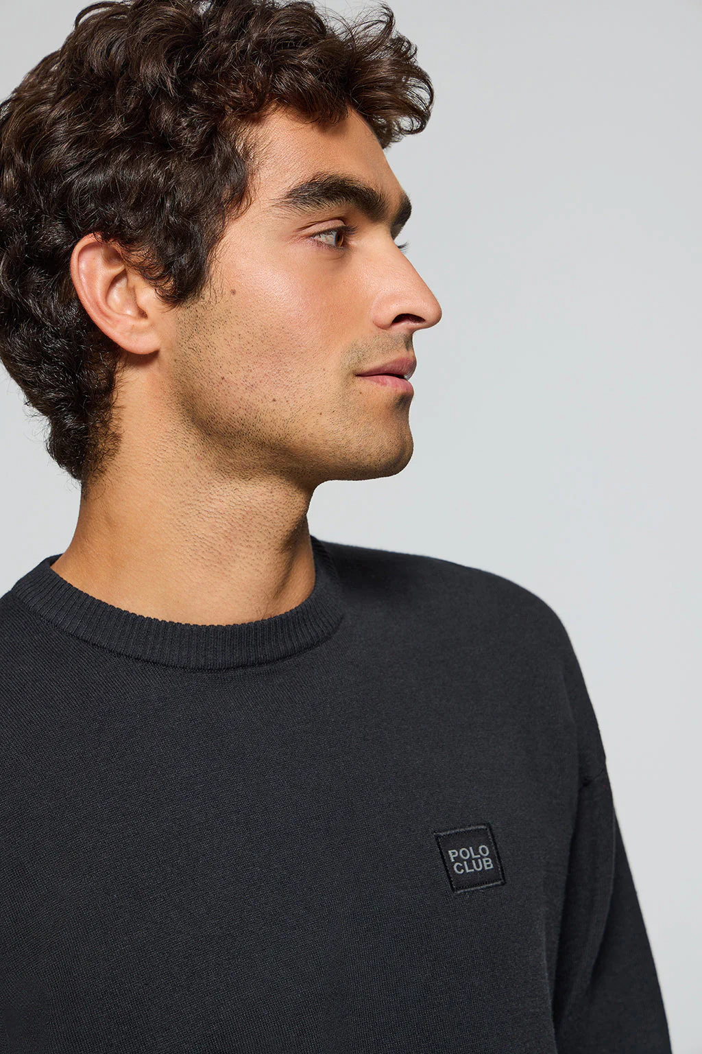 Black round-neck knit jumper Keith with Polo Club details - Image 4