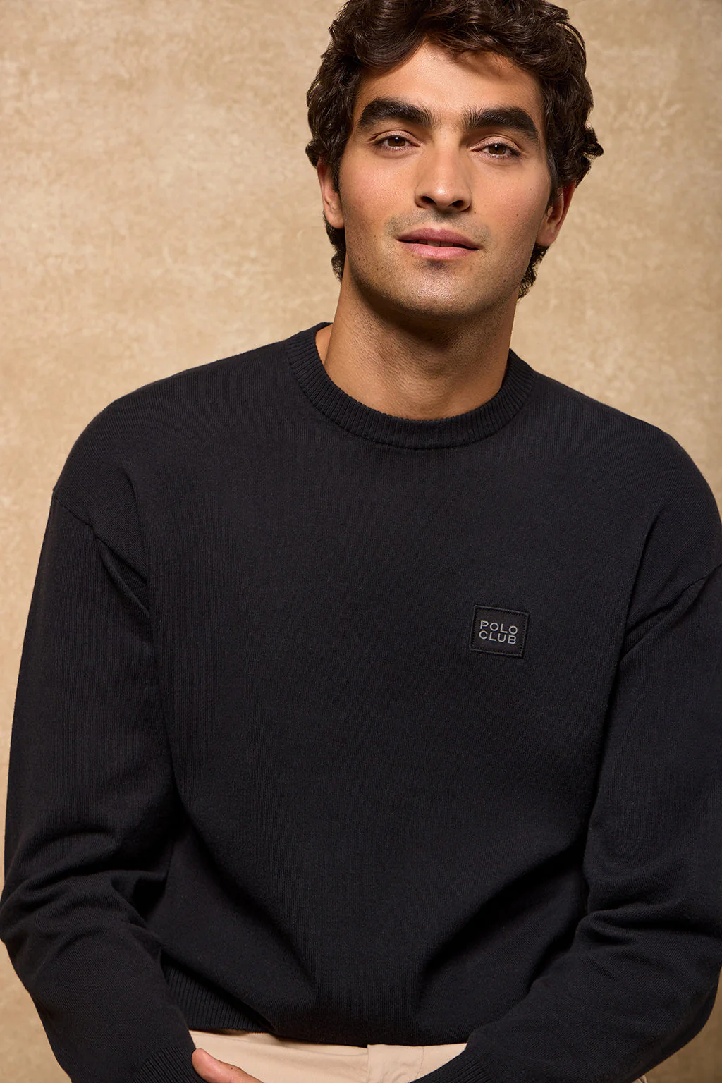 Black round-neck knit jumper Keith with Polo Club details - Image 5