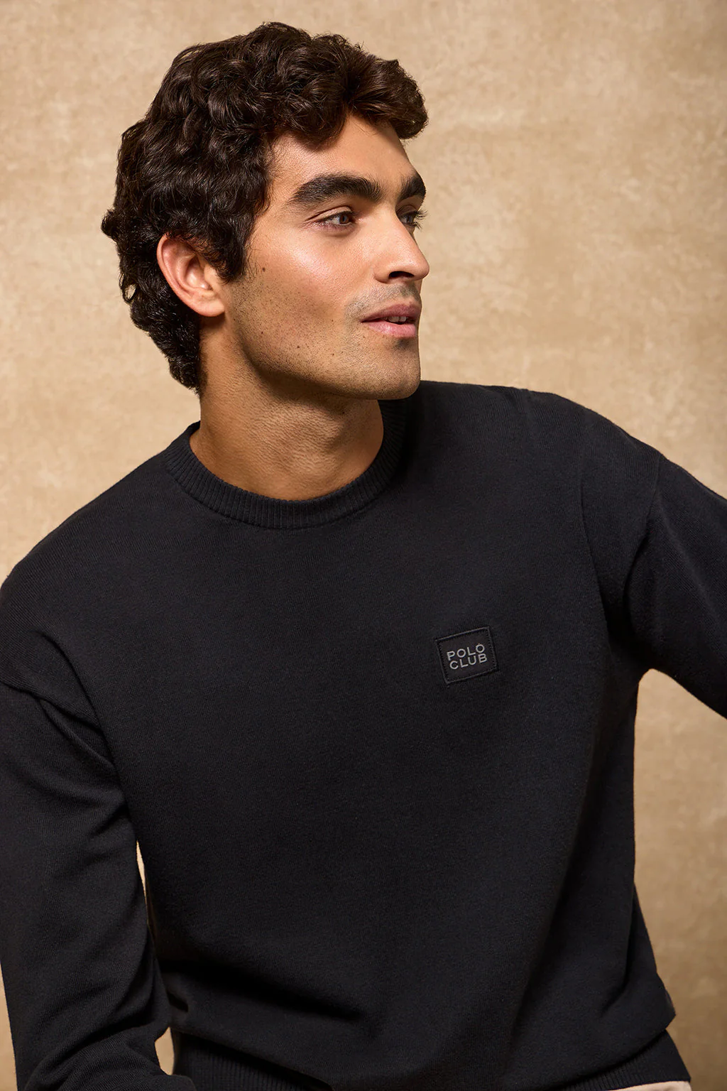 Black round-neck knit jumper Keith with Polo Club details - Image 6