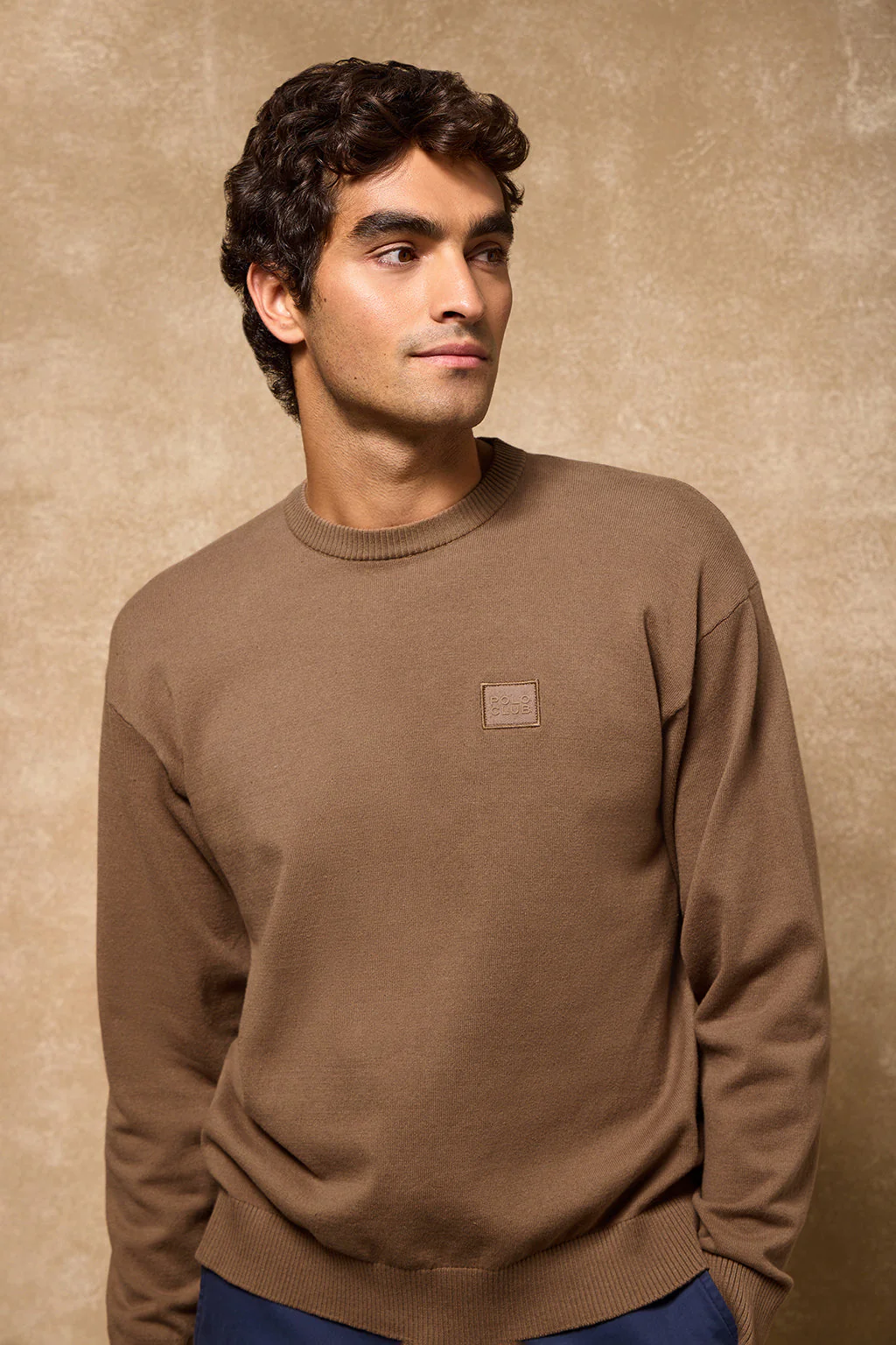Brown round-neck knit jumper Keith with Polo Club details