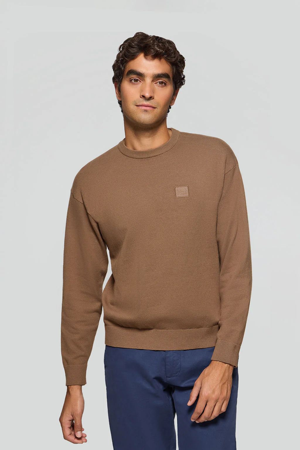 Brown round-neck knit jumper Keith with Polo Club details - Image 2