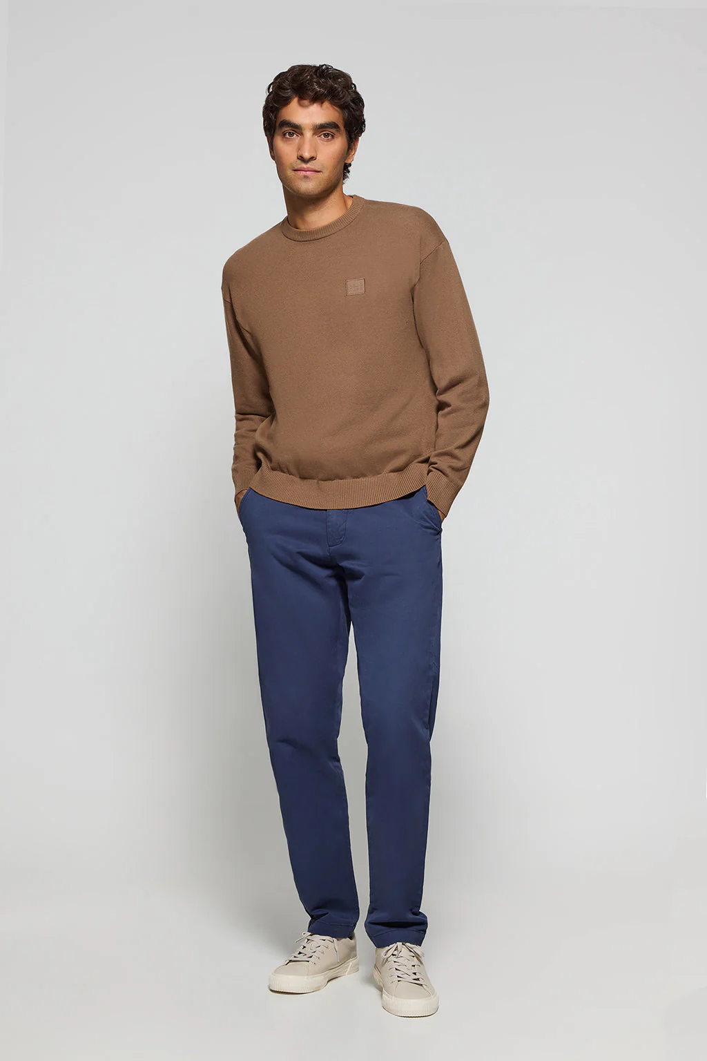 Brown round-neck knit jumper Keith with Polo Club details - Image 3