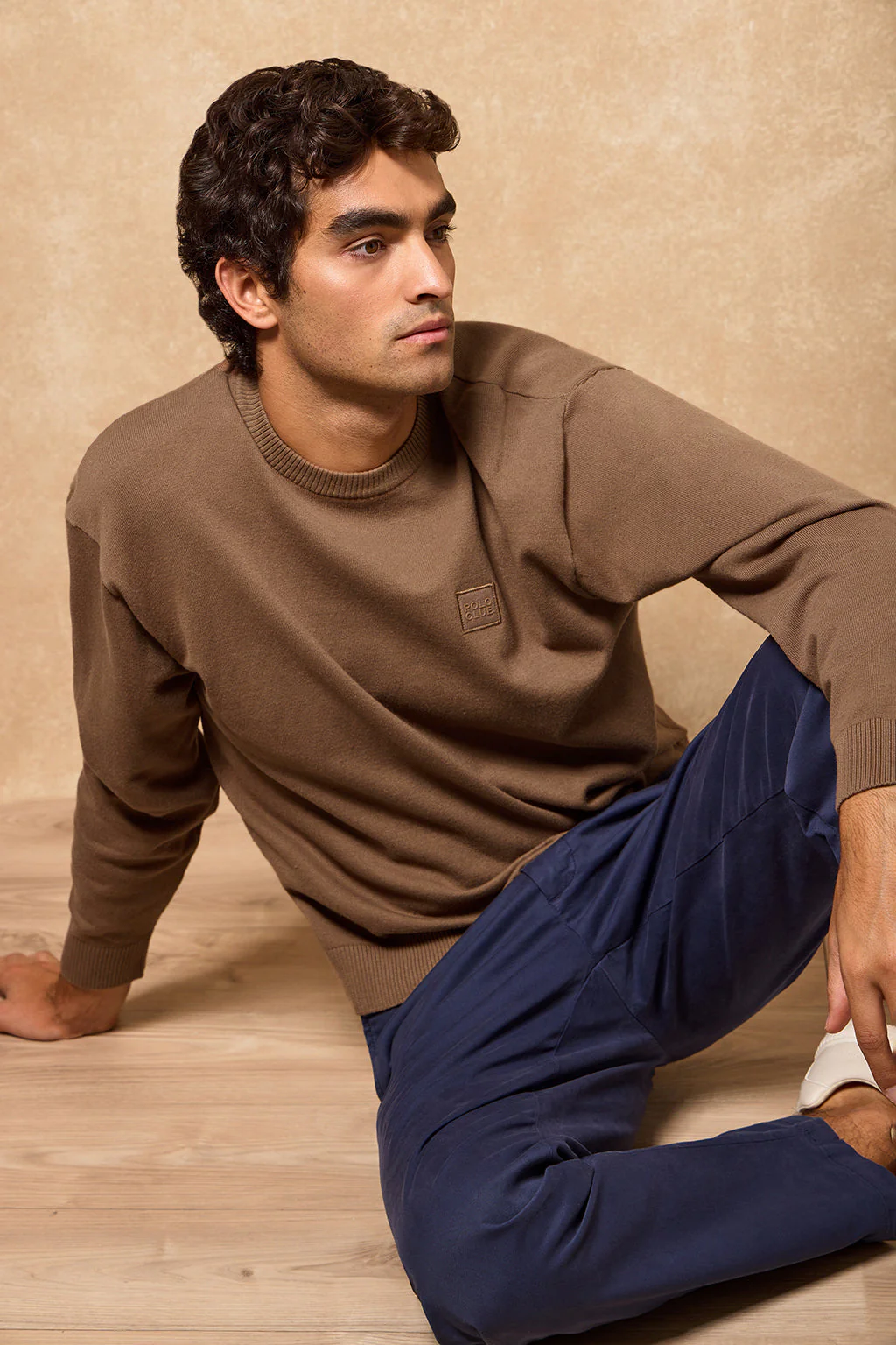 Brown round-neck knit jumper Keith with Polo Club details - Image 5