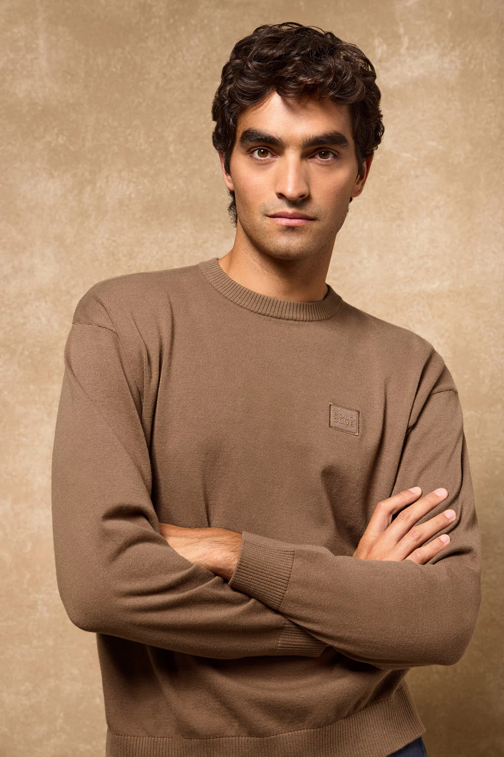 Brown round-neck knit jumper Keith with Polo Club details - Image 6