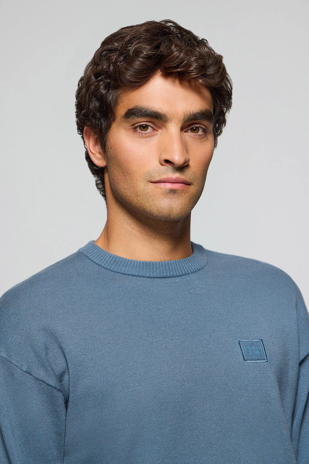 Denim-blue round-neck knit jumper Keith with Polo Club details - Image 3