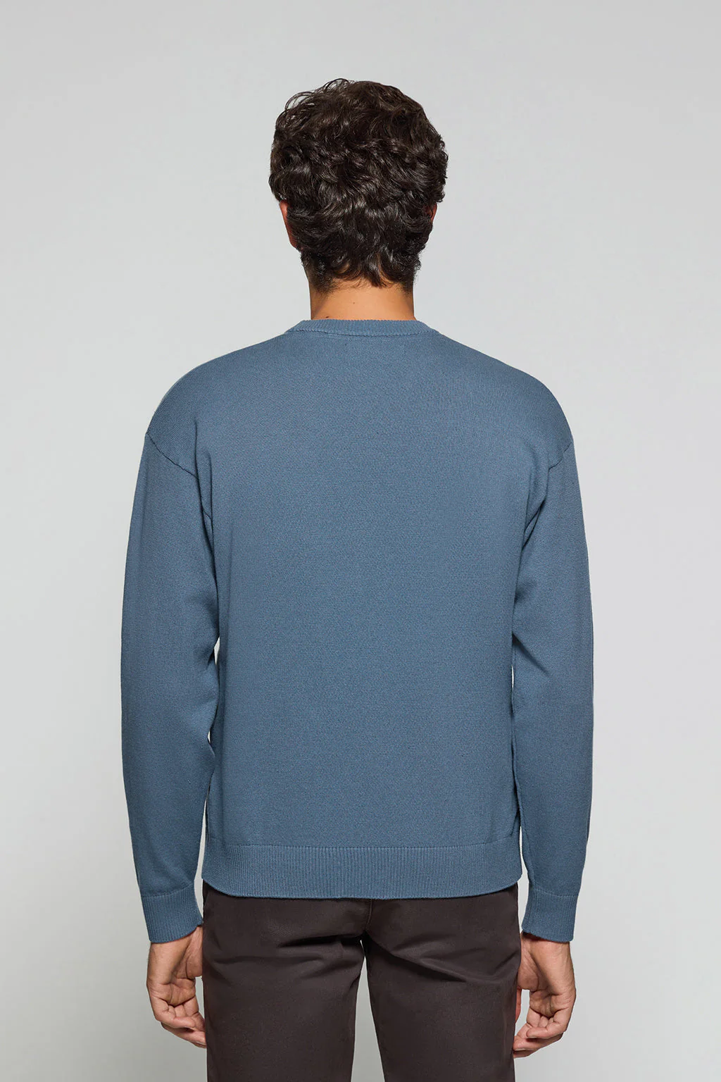 Denim-blue round-neck knit jumper Keith with Polo Club details - Image 4