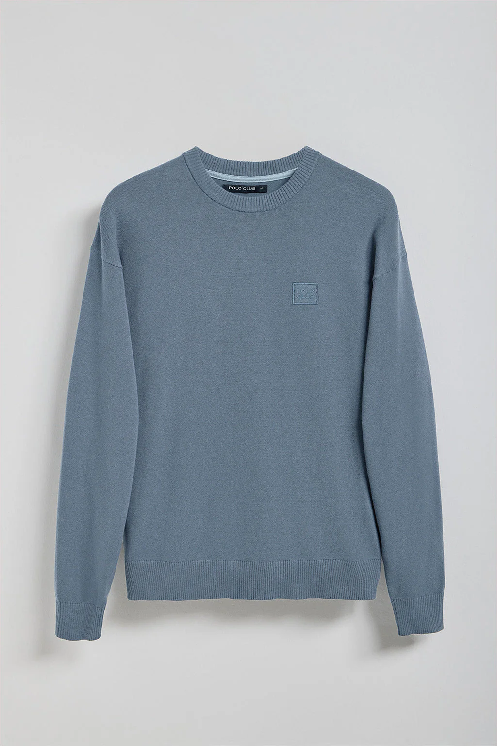 Denim-blue round-neck knit jumper Keith with Polo Club details - Image 8