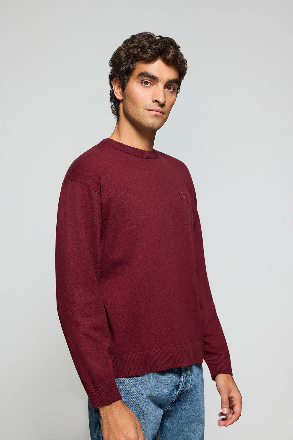 Maroon round-neck knit jumper Keith with Polo Club details - Image 3