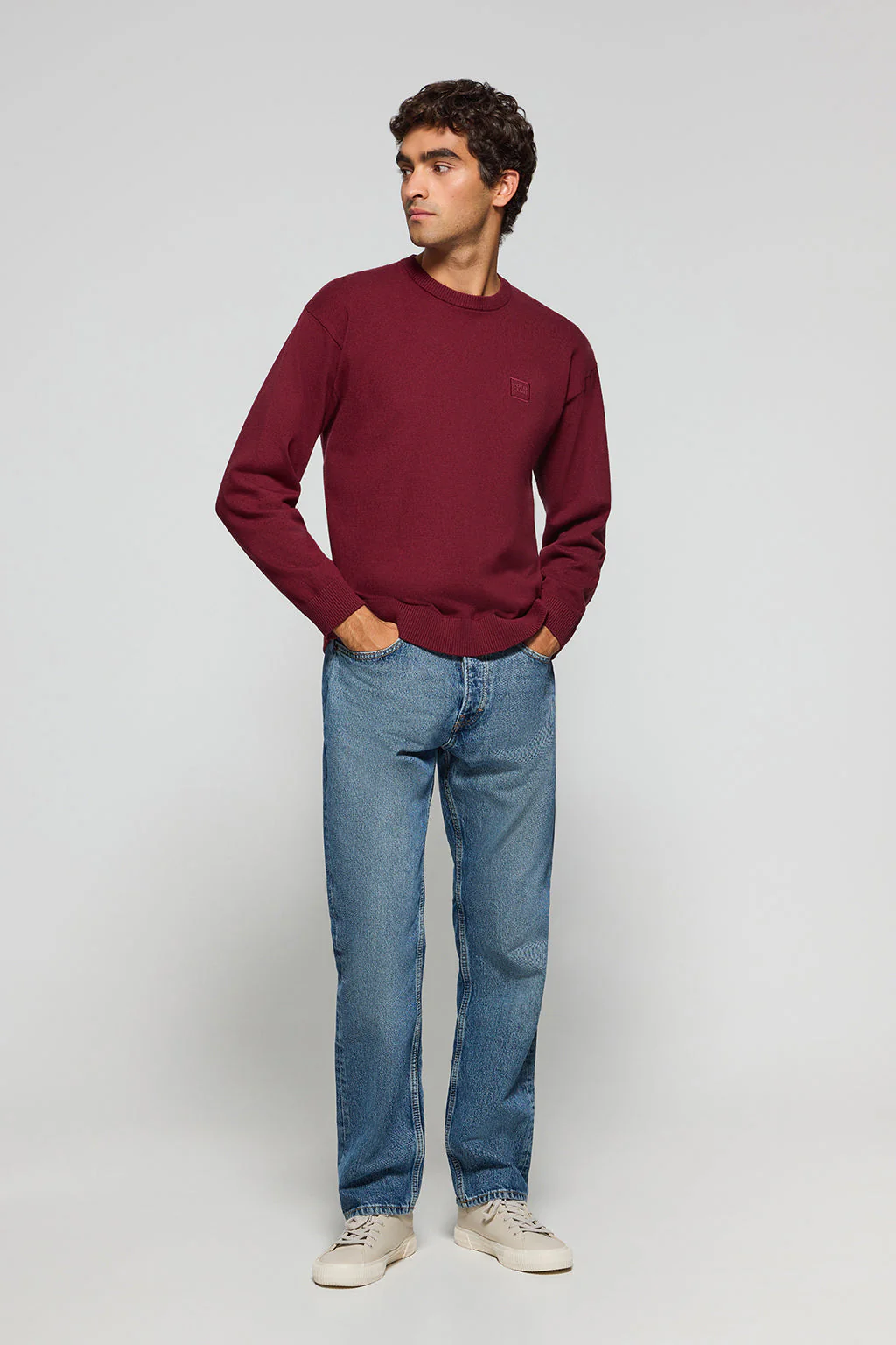 Maroon round-neck knit jumper Keith with Polo Club details - Image 5