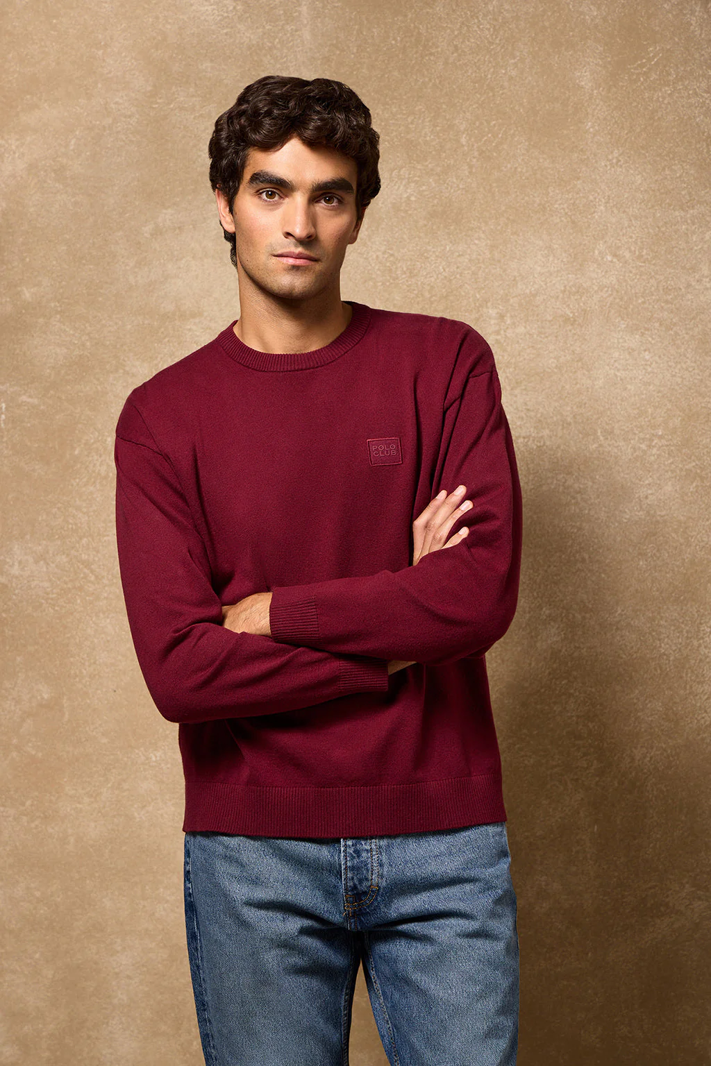 Maroon round-neck knit jumper Keith with Polo Club details - Image 6