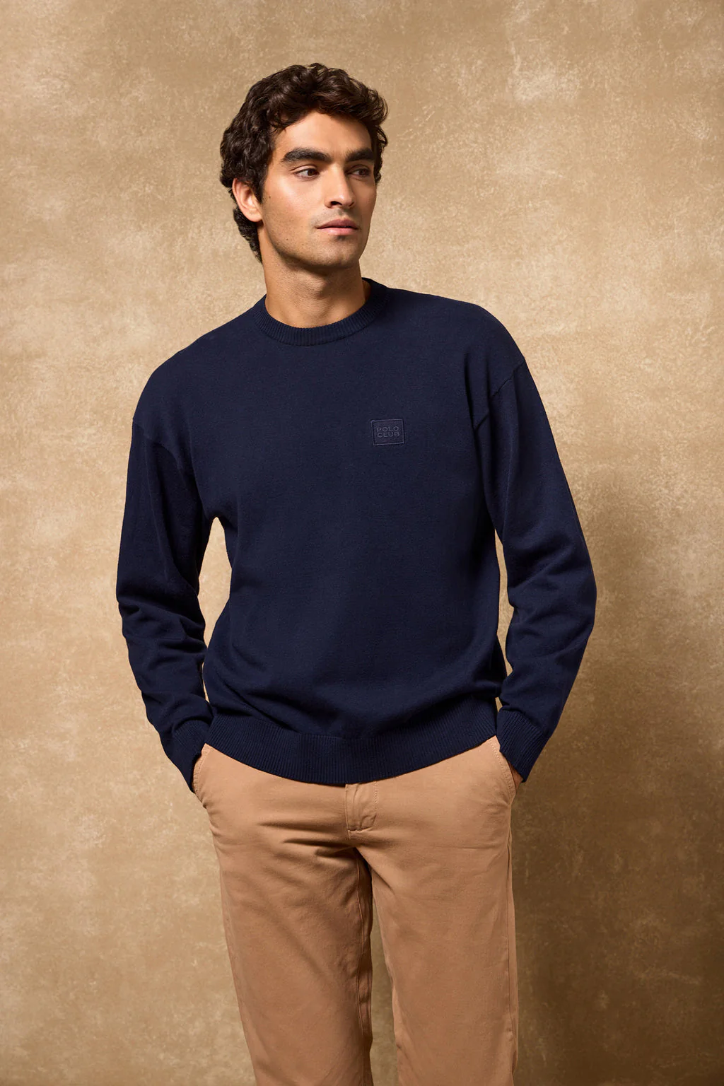 Navy-blue round-neck knit jumper Keith with Polo Club details