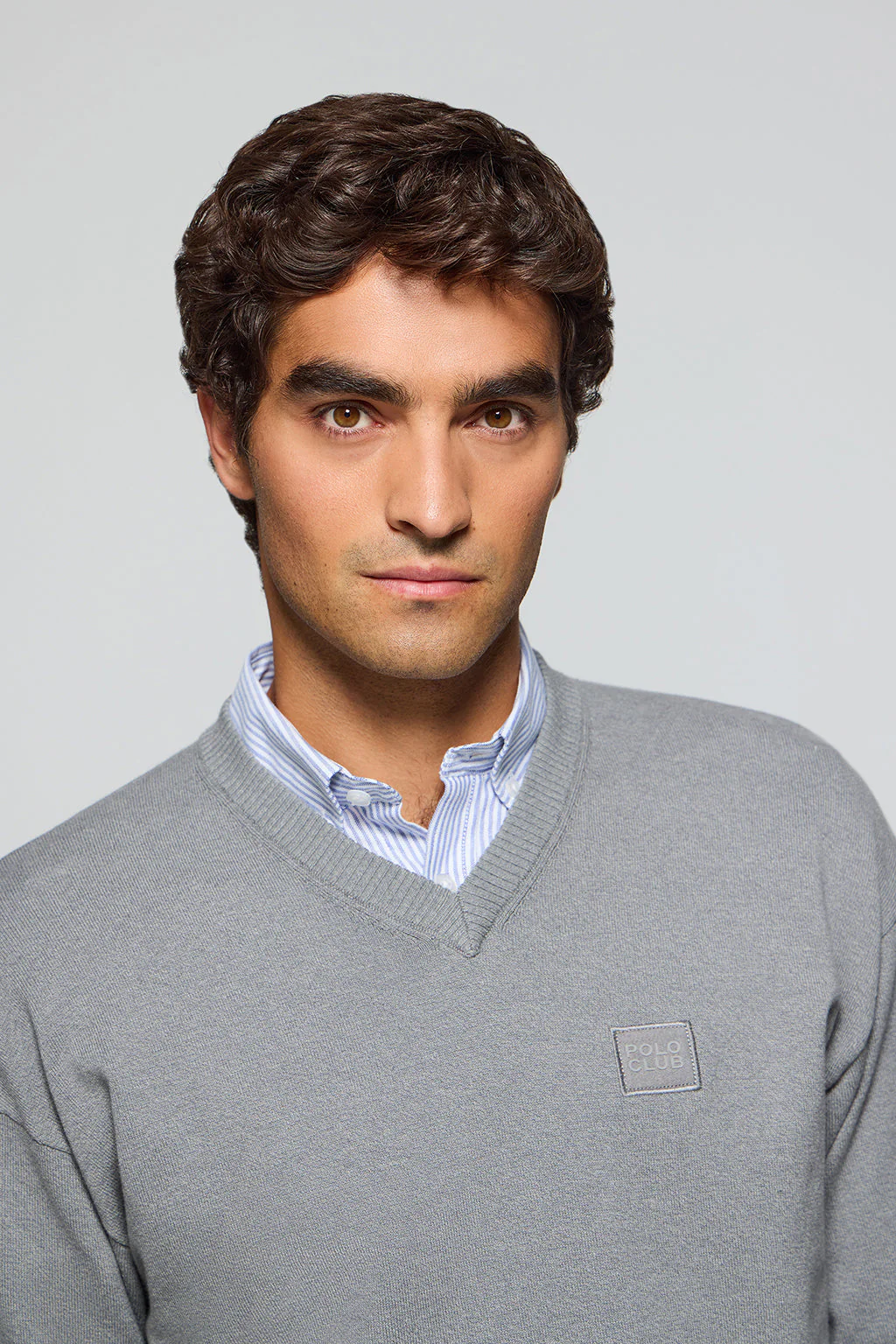 Grey-marl V-neck knit jumper Kendrik with Polo Club details - Image 3