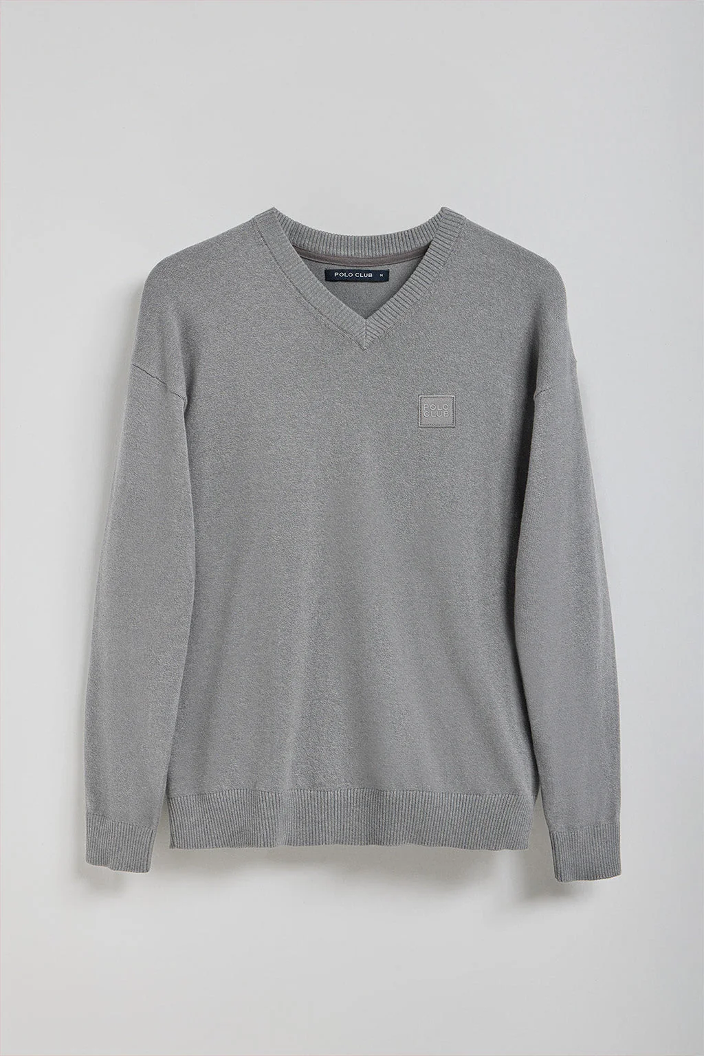 Grey-marl V-neck knit jumper Kendrik with Polo Club details - Image 7