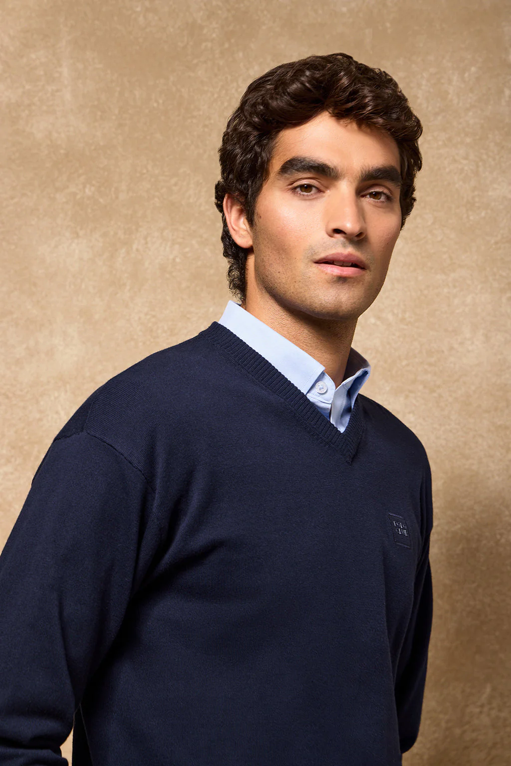 Navy-blue V-neck knit jumper Kendrik with Polo Club details - Image 6