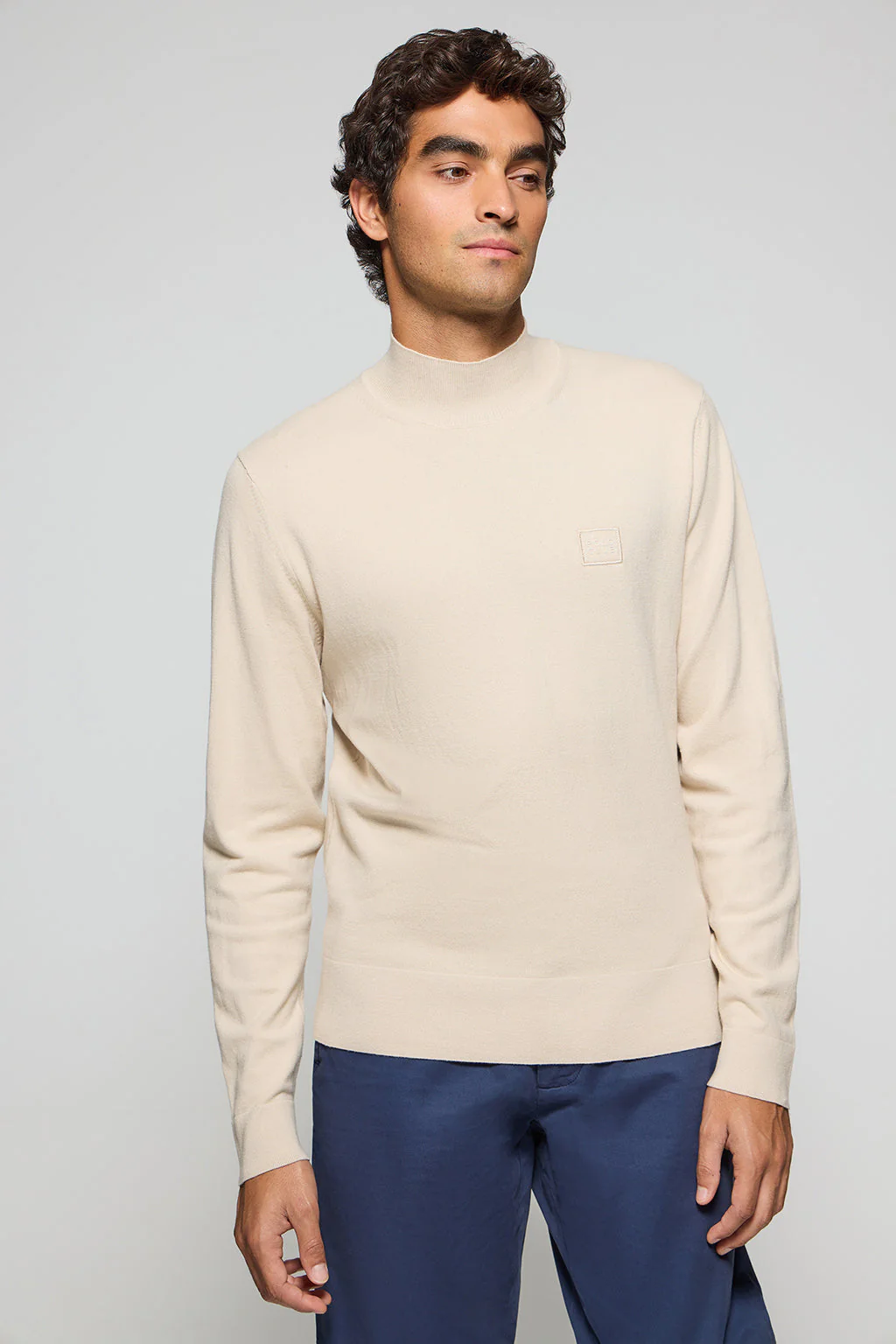 Beige mock-neck knit jumper Khan with Polo Club details - Image 2