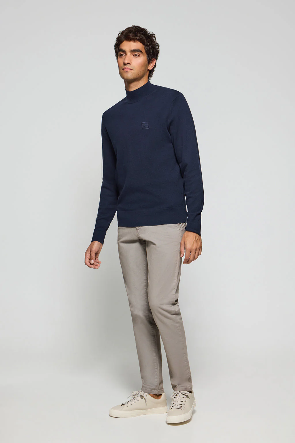Navy-blue mock-neck knit jumper Khan with Polo Club details - Image 4