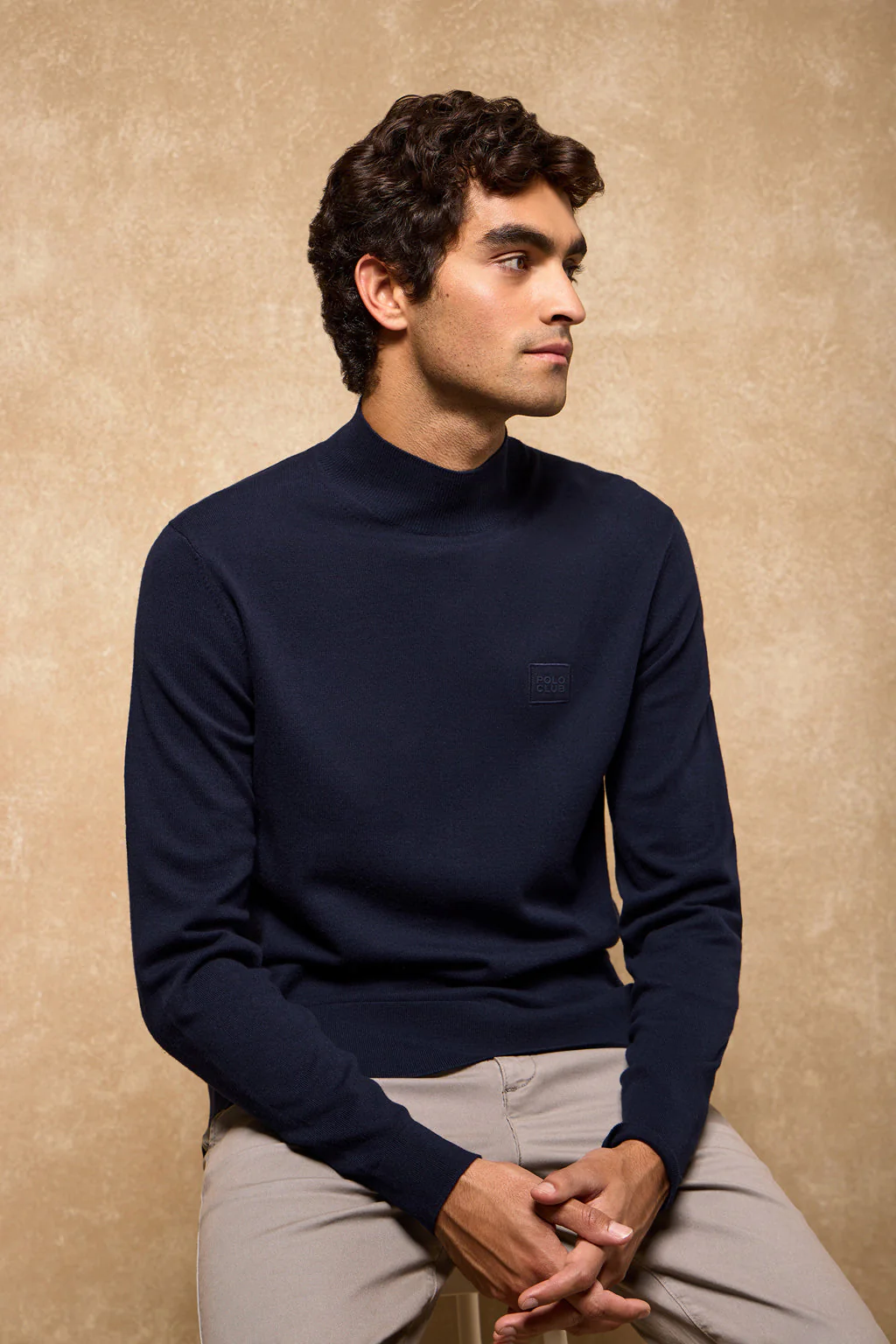 Navy-blue mock-neck knit jumper Khan with Polo Club details - Image 5
