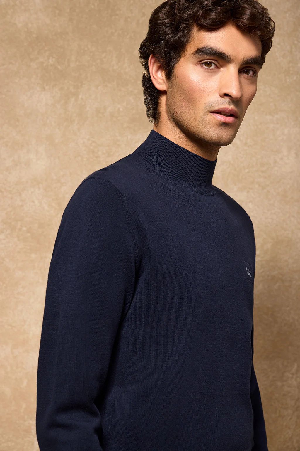 Navy-blue mock-neck knit jumper Khan with Polo Club details - Image 6