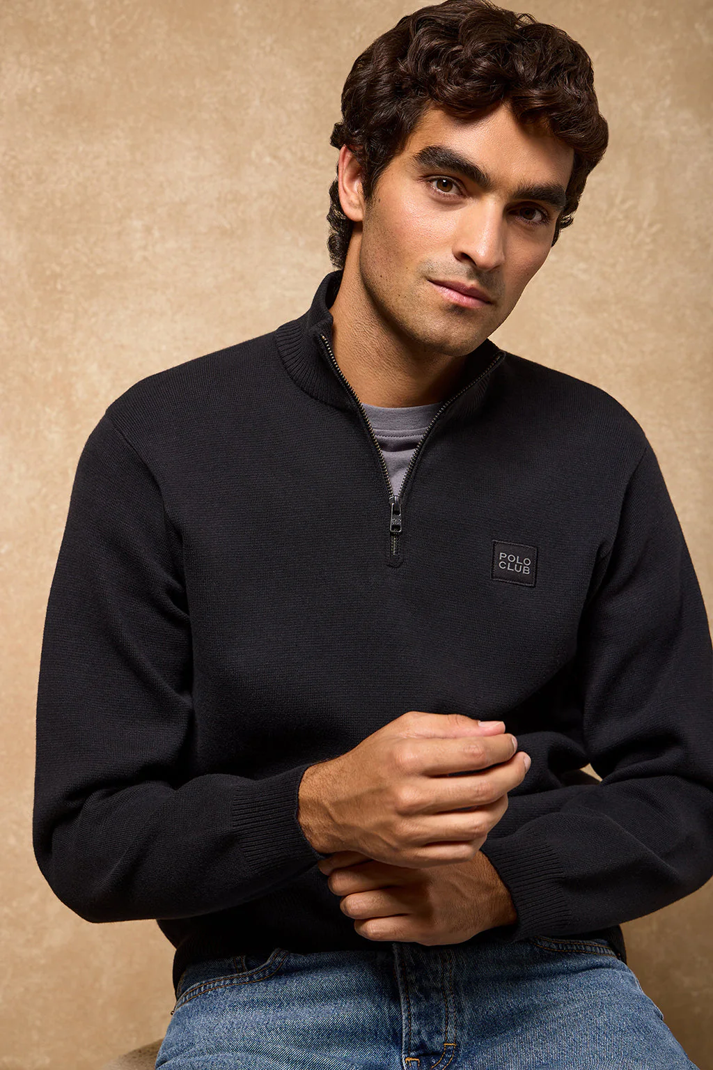 Black zip knit jumper Koda with Polo Club details - Image 7