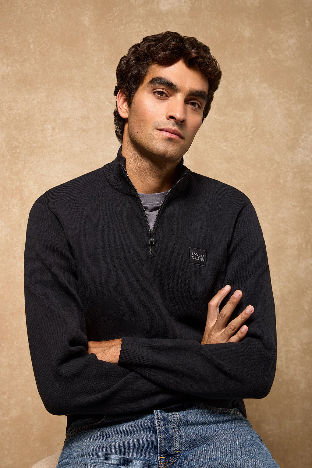 Black zip knit jumper Koda with Polo Club details - Image 8