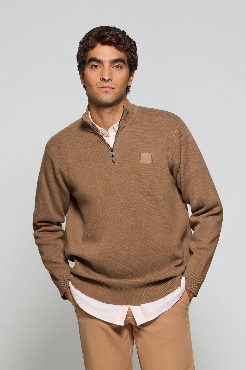 Brown zip knit jumper Koda with Polo Club details - Image 2