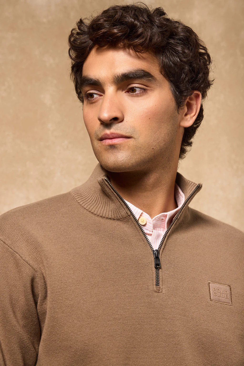 Brown zip knit jumper Koda with Polo Club details - Image 6