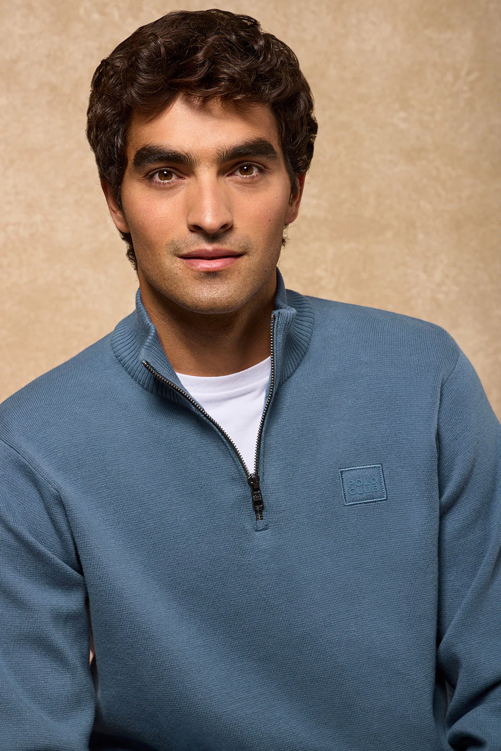 Denim-blue zip knit jumper Koda with Polo Club details - Image 6