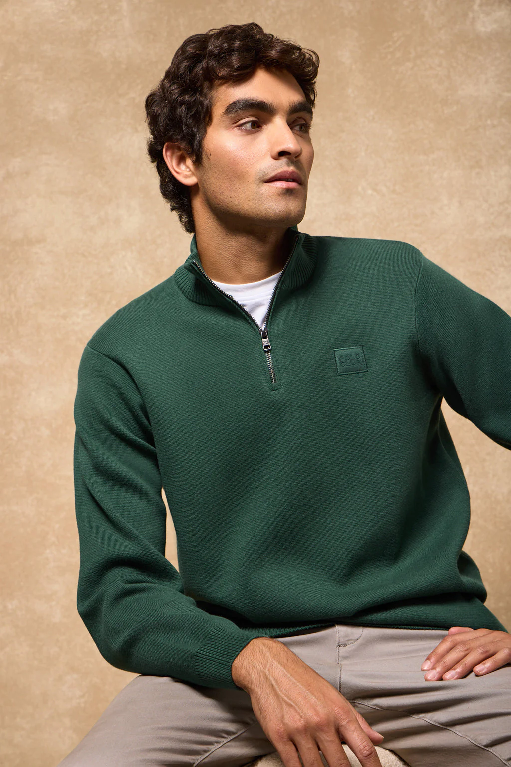 Green zip knit jumper Koda with Polo Club details