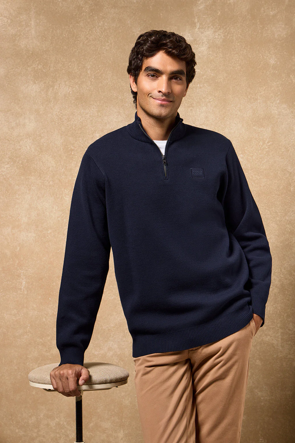 Navy-blue zip knit jumper Koda with Polo Club details - Image 5
