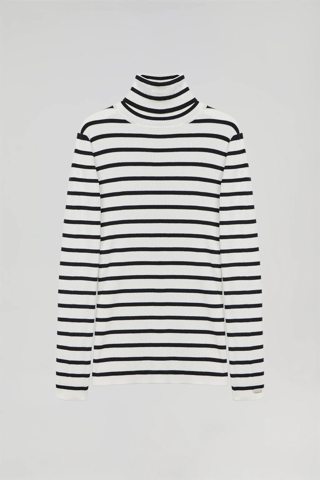 Navy-blue and beige turtleneck striped jumper with Polo detail - Image 6