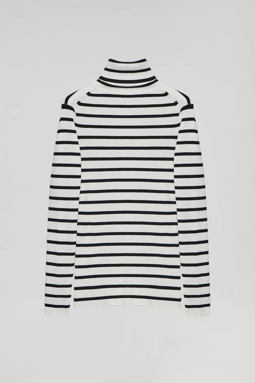 Navy-blue and beige turtleneck striped jumper with Polo detail - Image 9