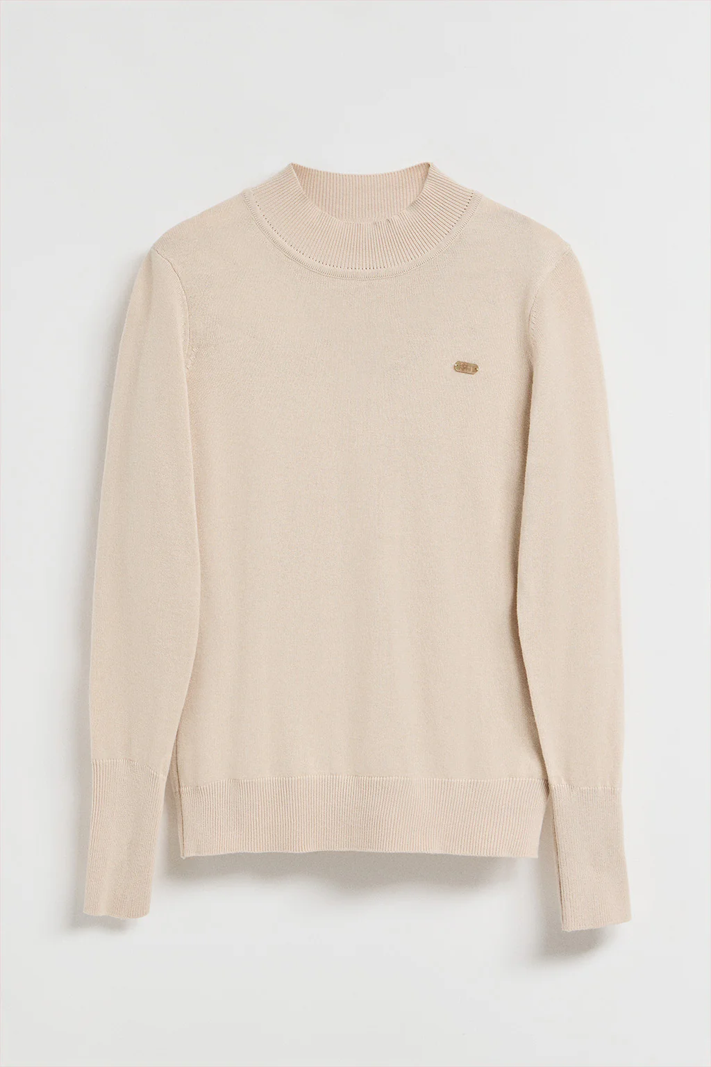 Beige mock-neck knit jumper with PC pearly button - Image 5