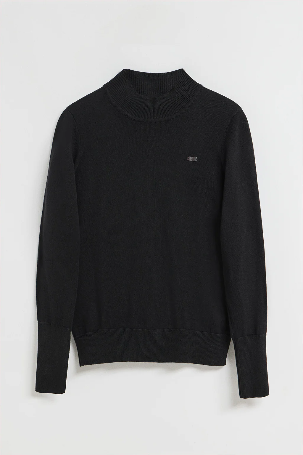 Black mock-neck knit jumper with PC pearly button - Image 8