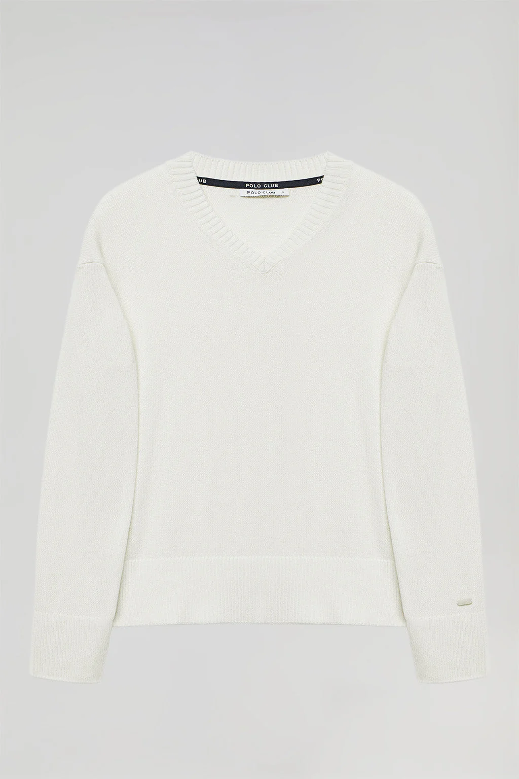 Beige V-neck knit jumper with Polo Club detail - Image 5