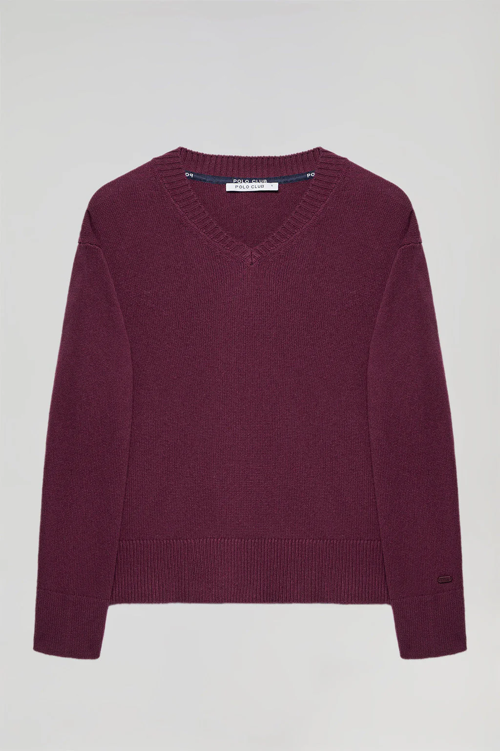 Maroon V-neck knit jumper with Polo Club detail - Image 2