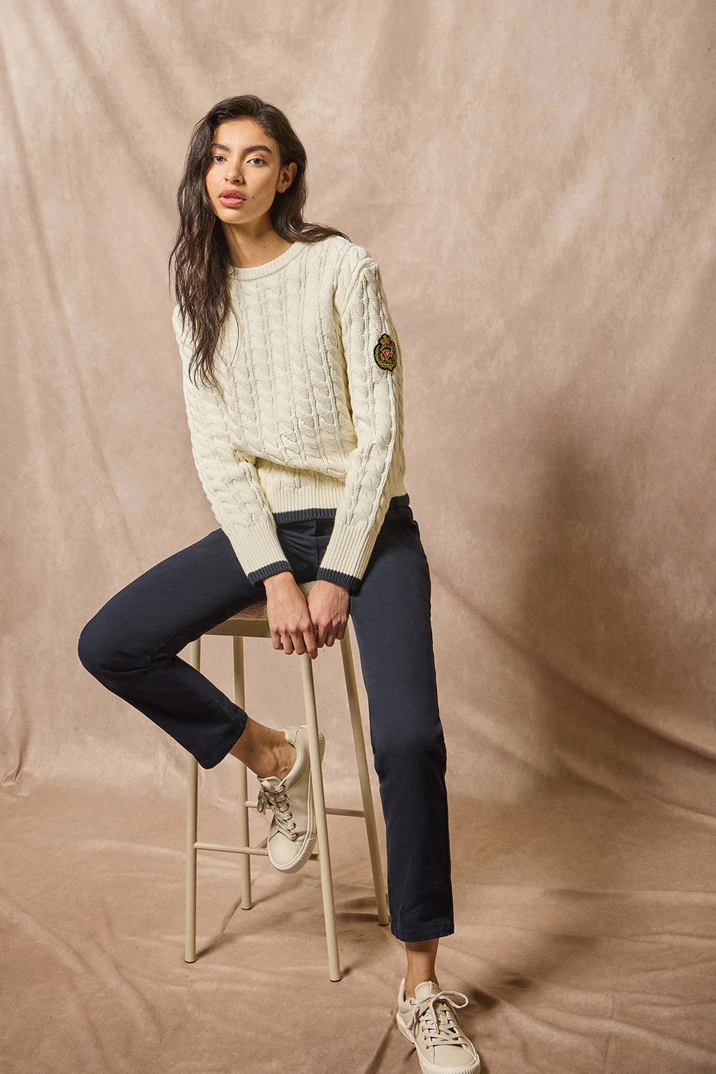 Beige cable-knit jumper with Nautic patch - Image 11